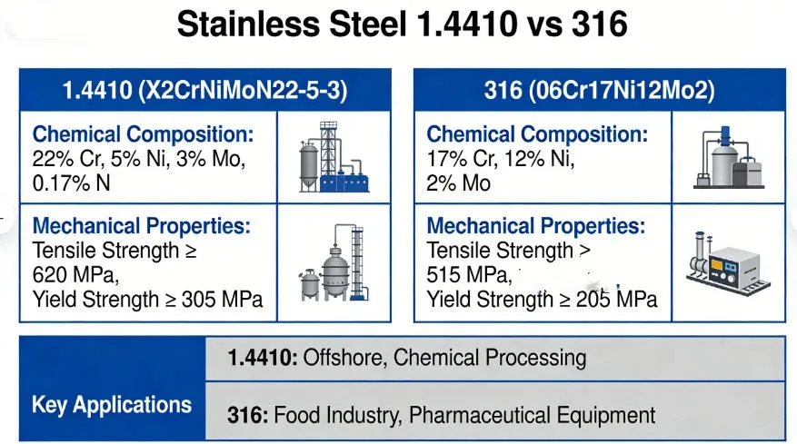 1.4410 vs. 316 stainless steel: 1.4410 vs. 316 stainless steel: